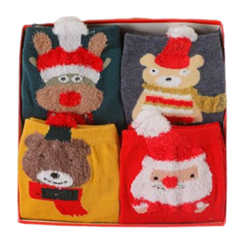

4 Pairs Womens Christmas Socks with Gift Box Elk Happy Funny Plush Socks Elk Christmas Socks for Women Men Holiday Gifts 28x43cm білий