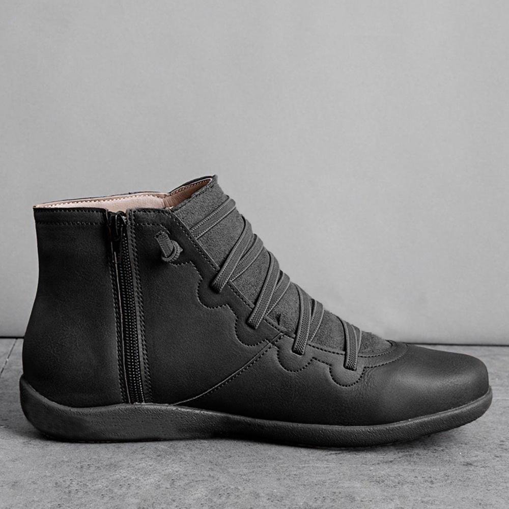 Buy Women's Medieval Vintage Leather Boots Braided Strap Flat Heel All