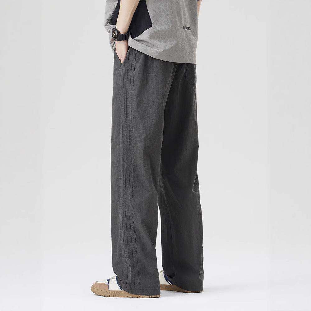 Summer thin ice silk casual pants men's loose straight large size trendy brand Japanese quick-drying wide-leg men's pants