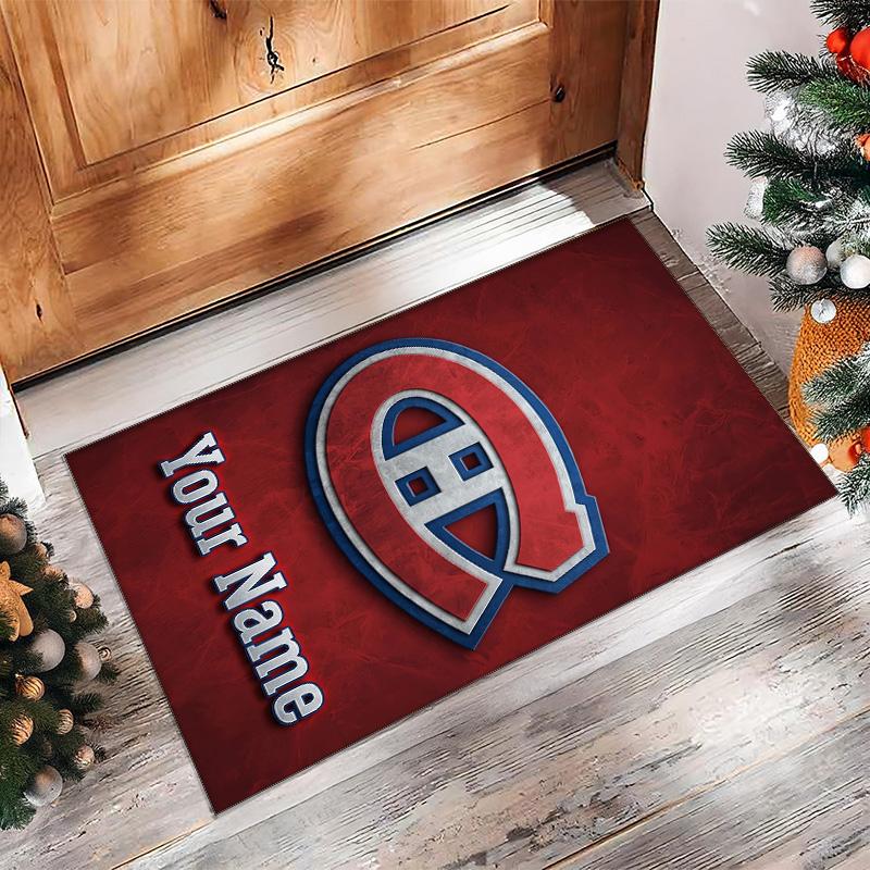 Montreal Canadiens Crystal Velvet Rug, Custom Name Text Personalized Non‑Slip Floor Mat for Home Decor Gift