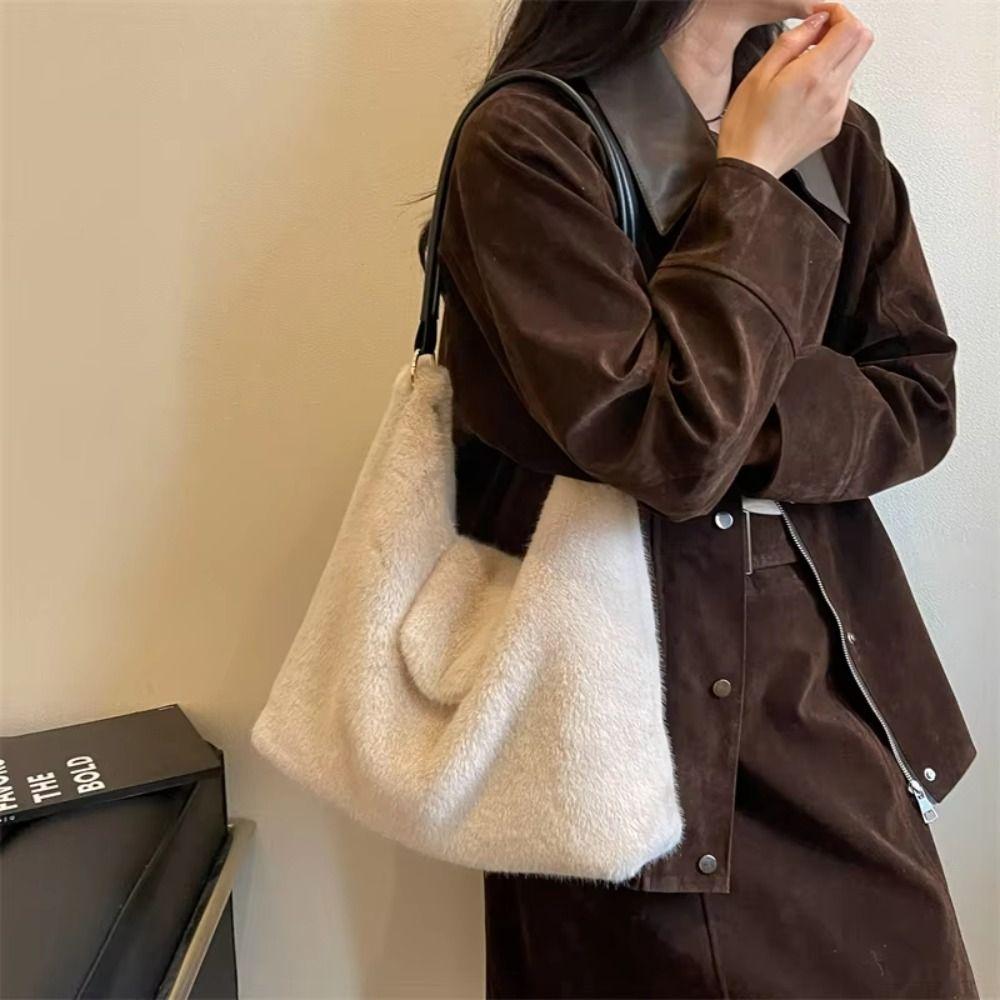 Deer Spot Fluffy Shoulder Bag Leopard Print Women Handbag Elegant Plush Tote Bag  Dating