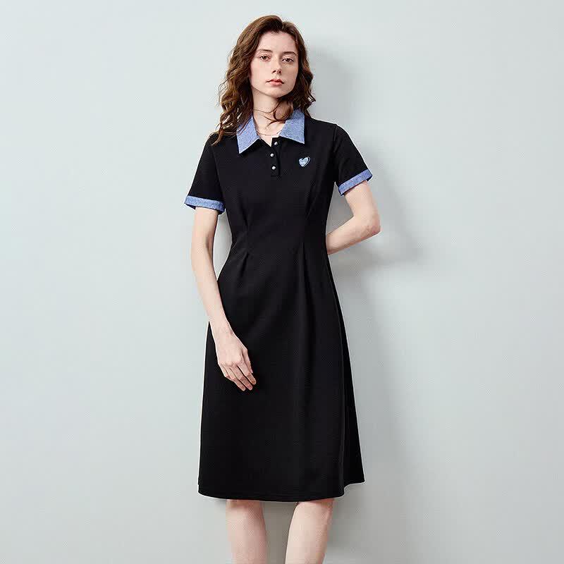 Chuyu Women's Denim Collar A-Line Polo Dress