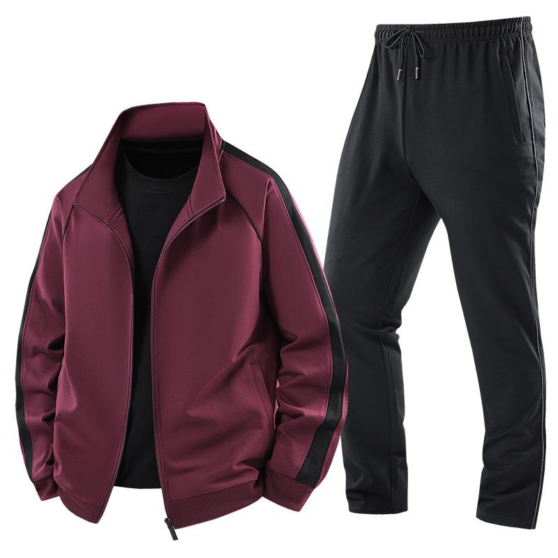 Set Sport Primăvară și Toamnă Bărbați Respirabil Bumbac Pur Larg Mărimi Mari Casual Cardigan Hanorac Set Două Piese