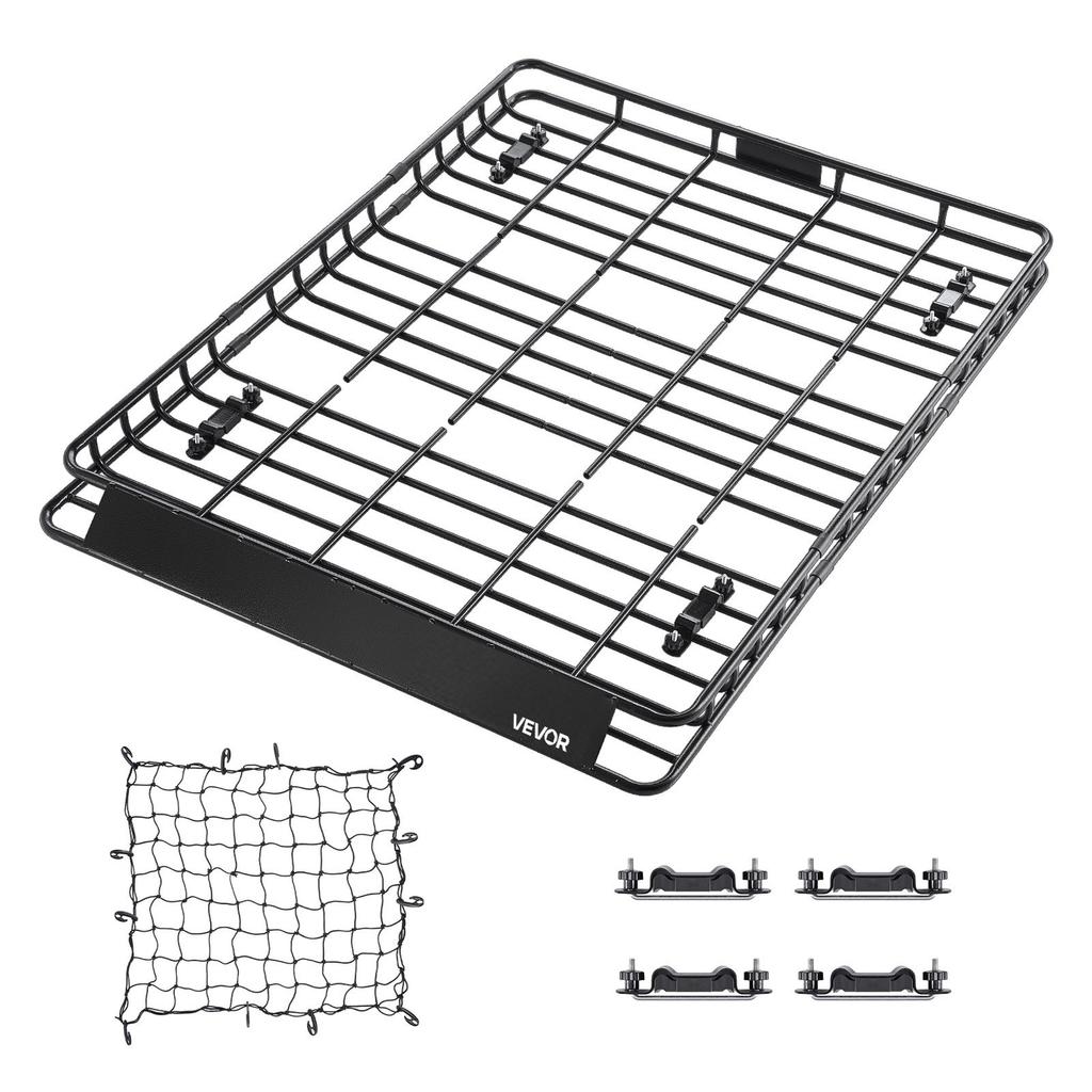 Roof Rack Basket, 1630 X 1270 X 105 Mm, Universal Rooftop Cargo Carrier with Two 900 X 1000 Mm Cargo Net, 68 Kg Max Car Top Luggage Holder, 4.1 In