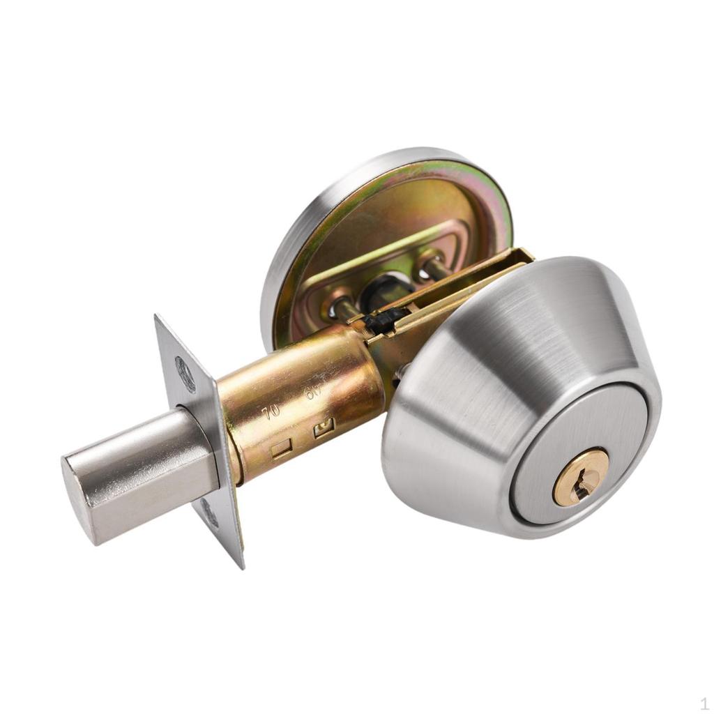 Dead Bolt Door Lock Round Knob Interior Exterior Stainless Steel Single Cylinder with Keys for