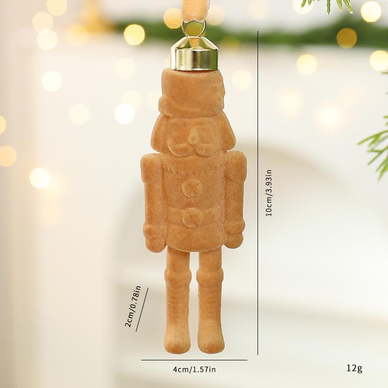 Walnut Soldier Decoration Pendant Flocked Material Christmas Decor Festive Flocking Nutcracker Hanging Ornaments Christmas