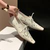 Niche Design French Rivet Lace Square Head Single Shoes 2025 Spring Height Increase Low Heel Inside and Outside Full Leather Ballet