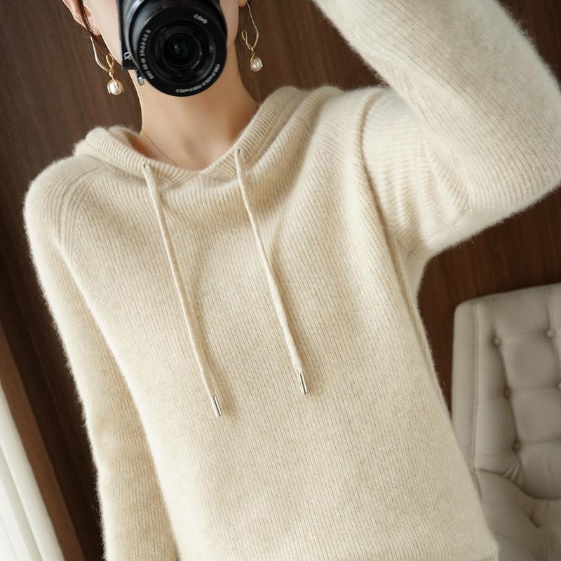 

Новый свободный пуловер с капюшоном, универсальная толстовка, тонкий свитер на весну и осень S белый