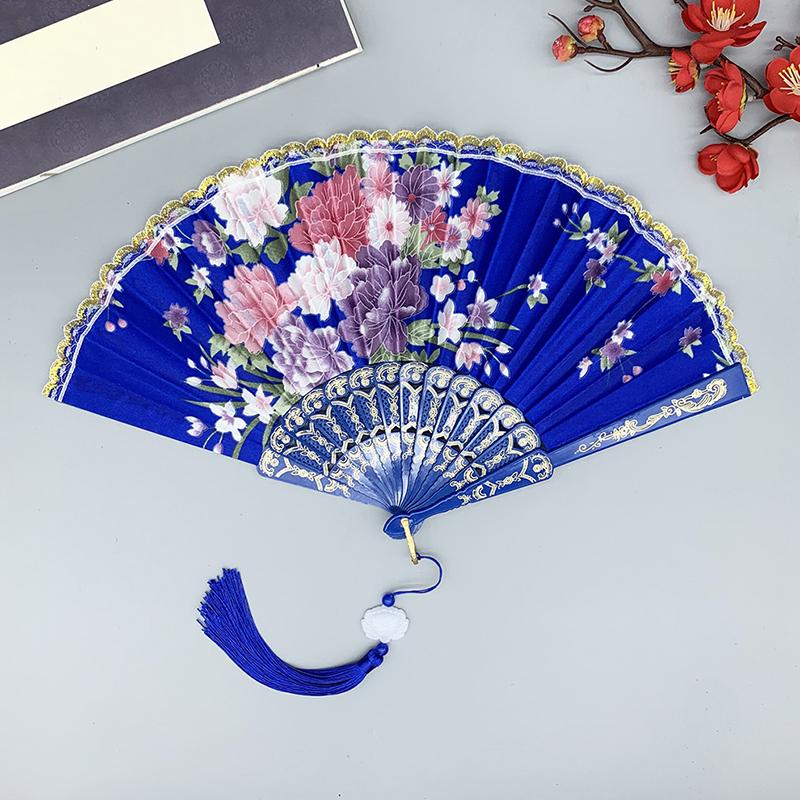 1Pc Flower Pattern Elegant & Luxurious Folding Fan Vintage Dance Fan Fashion Chinese Style Hand Held Stamping Design