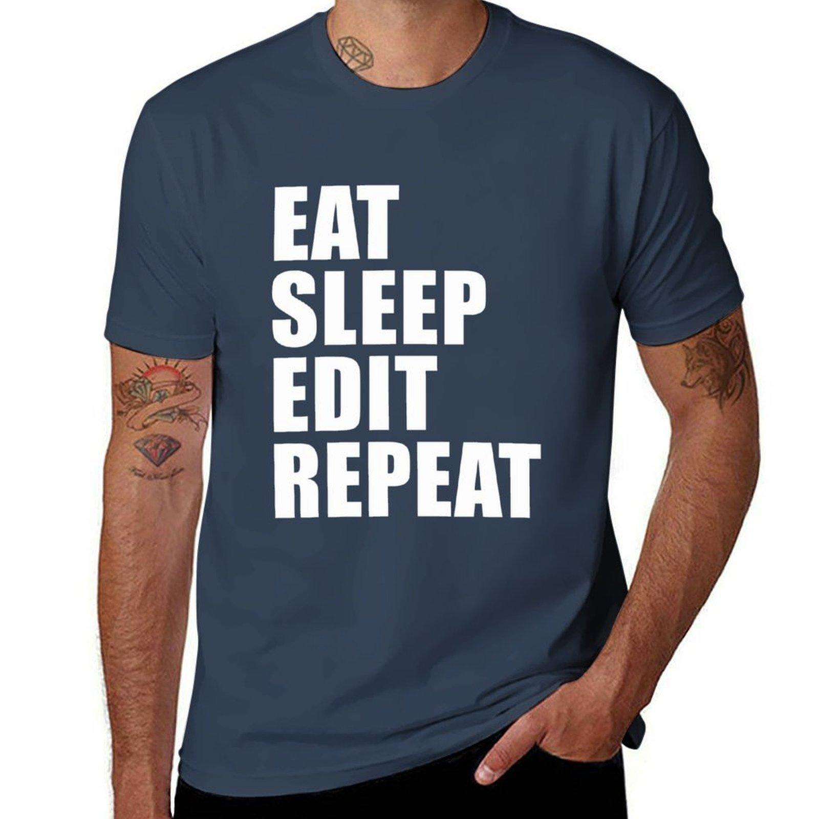 Ешь Спи Монтируй Повторяй Футболка Студент-Кинематографист Мейкер Редактор Ты Видео Tube Влог Влоггер Футболка АнтиСкладки Футболка с Коротким Рукавом S