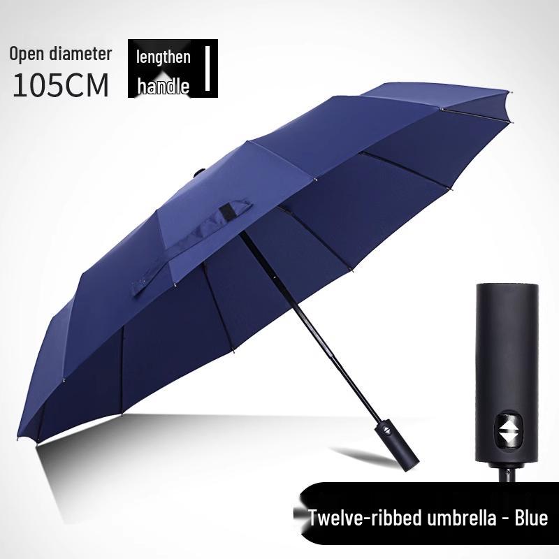 Large Dual-Use 12-Rib Auto Folding Umbrella, Windproof & Sun/Rain Proof, for Two People, Men & Women, Durable & Simple Design