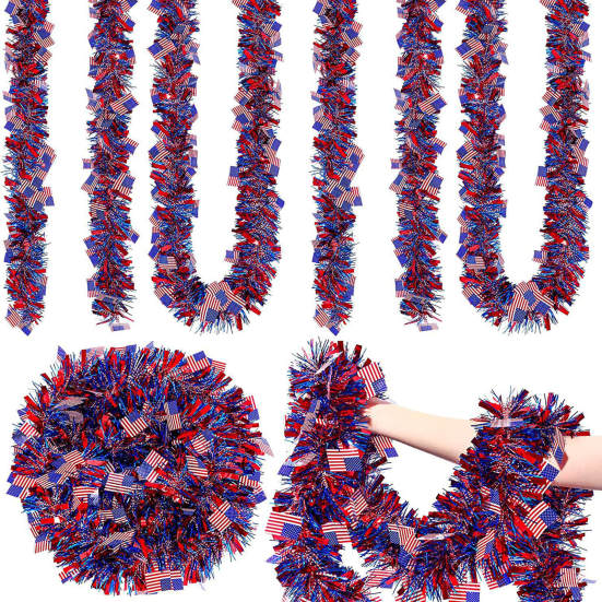 Amerikaanse Vlag Tinsel Sterren Strepen Print Glanzend Onafhankelijkheidsdag Wanddecoratie Feestdecoratie Patriotische Tinsel Amerikaanse Vlaggen Slingers Feestartikelen