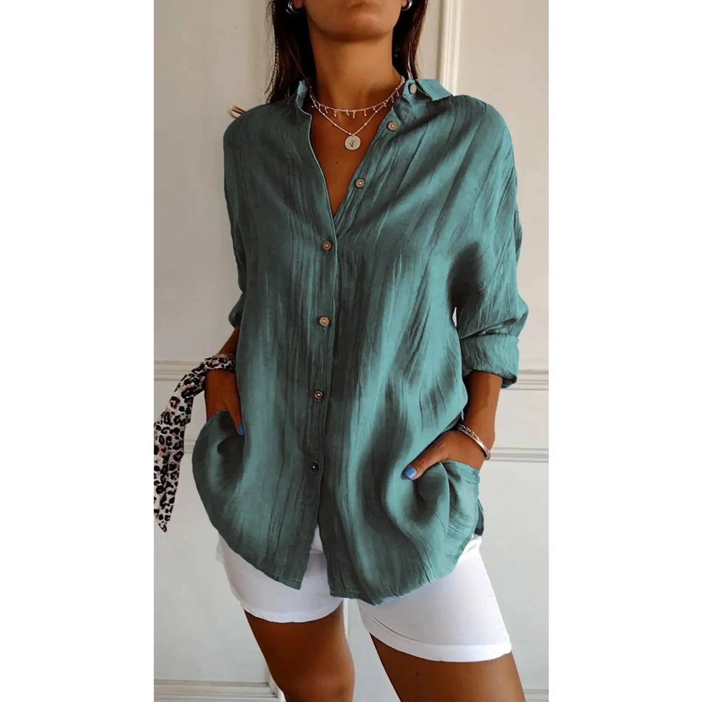 Women's, Elegant Vacation Style, V-neck Top, Loose Shirt, Casual, Slimming, Breathable, Comfortable Shirt
