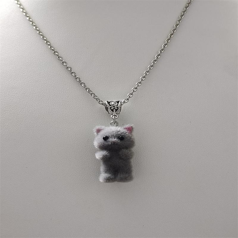 Cute Resin Flocked 3D Cat Necklace,Cartoon Animal Pendant,Cat Jewelry,Holiday Party Gift,Cat Lover Gift