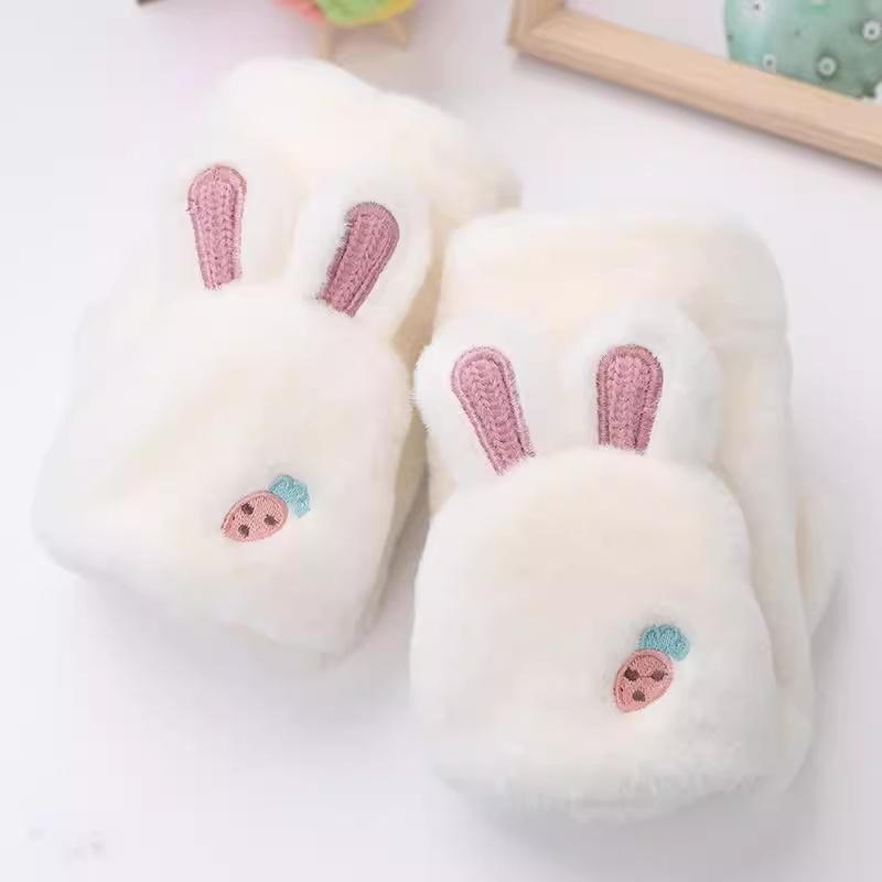 Rabbit Ears Half-finger Gloves Korean Version of Student Warm Cute Plush Flip Cartoon Plush Thickened Gloves Female