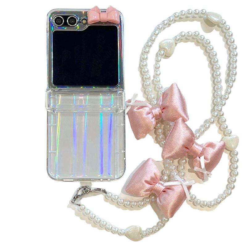 

Для Samsung Galaxy Z Flip 5 4 3 Z Flip5 ZFlip 5 ZFlip5 Чехол 3D Розовый Бант Цепочка Кроссбоди Противоударный Чехол С Браслетом For Z Flip 5