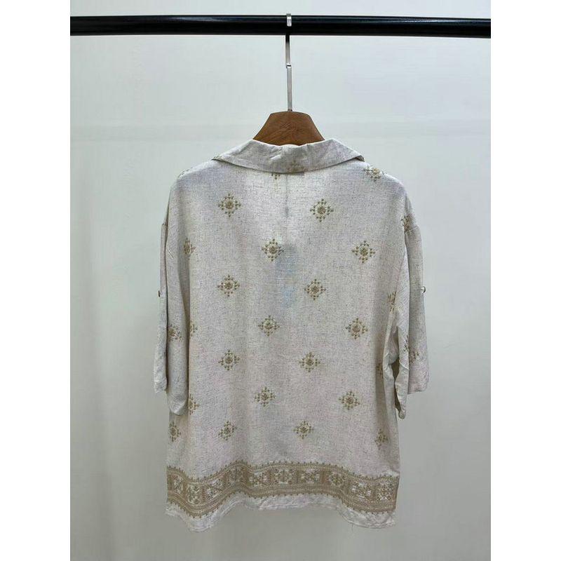 Foreign Trade Original Garment Jasmine Comfort and Fashion Coexist Artistic Sense Print Pattern Loose Profile Cotton and Linen Shirts