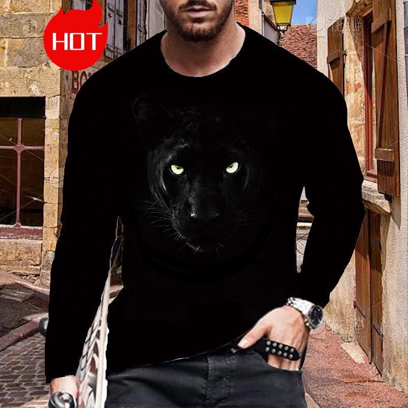 Men's Long Sleeve T-Shirt Fashionable Print Lion Graphic Street Style Casual Crew Neck Top For Autumn Spring Season Clothing