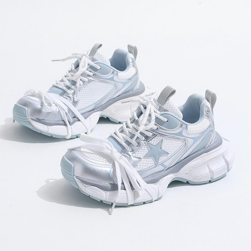 

Кожаные кроссовки-папы женские летние новая расцветка тонкая сетка дышащие толстая подошва звезда повседневные спортивные туфли тренд 35