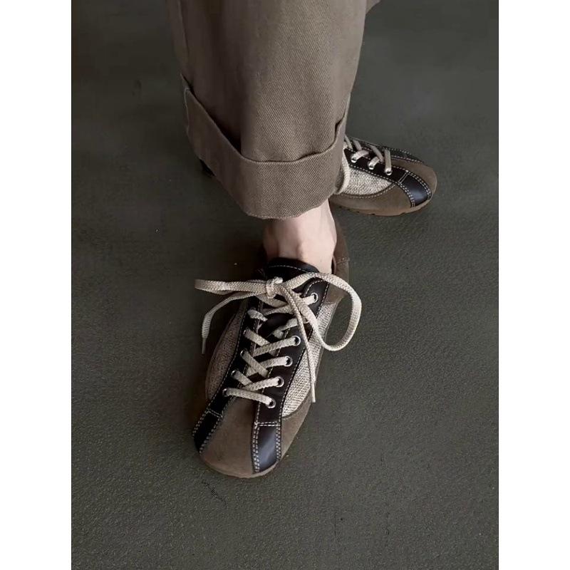 Sheepskin~ Inner Height Increase 4cm Lace-up German Training Shoes Women's 2025 New Retro Flat Baseplate Shoes Casual Sports Forrest Gump Shoes