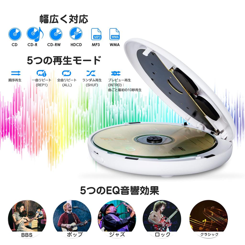 Gueray Portable CD Player with Built-in Speaker, 1400mAh Rechargeable Battery, Compact Size, TF Card Compatible, Adjustable Playback Speed, A-B