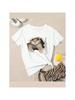 Summer 2024 Wounisex's New Fashion Cute Cat Pattern Digital Printing Short-Sleeved Round Neck T-Shirt Simple Casual Loose Tops