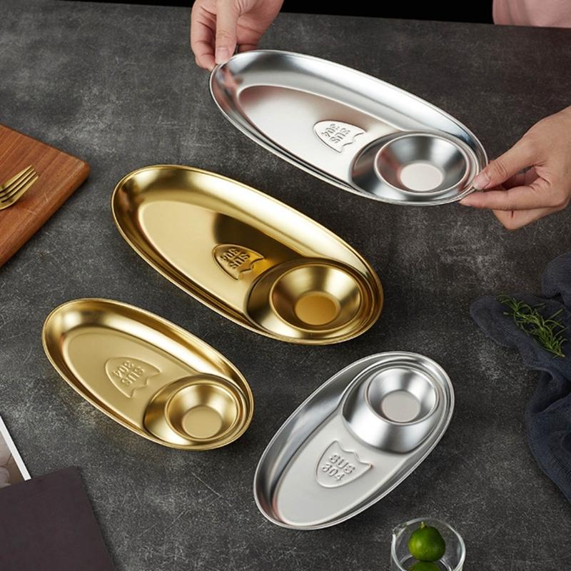 Elegant Gold Tone 304 Nonrust Steel Appetizer Dish Large Capacity Rusts Resistant For Gatherings And Restaurants