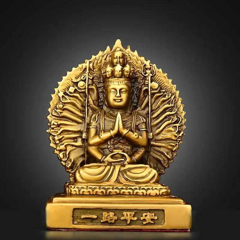 Copper Car Ornaments Double-sided Holy Buddha Thousand Hands Guanyin Home Statue
