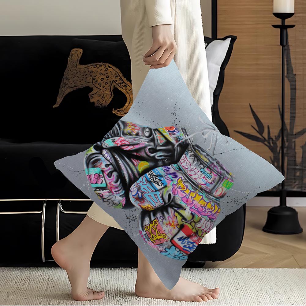 Retro Boxing Gloves Pillow Gift Home Office Decoration Bedroom Sofa Car Cushion Cover Case 45x45