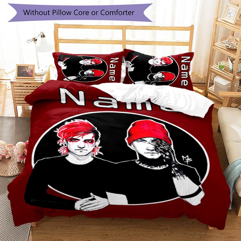 3pcs Custom Name twenty one pilots Bedding Set Duvet Cover Closure Includes 1 Duvet Cover & 2 Pillowcases for All Seasons Bedroom Decor