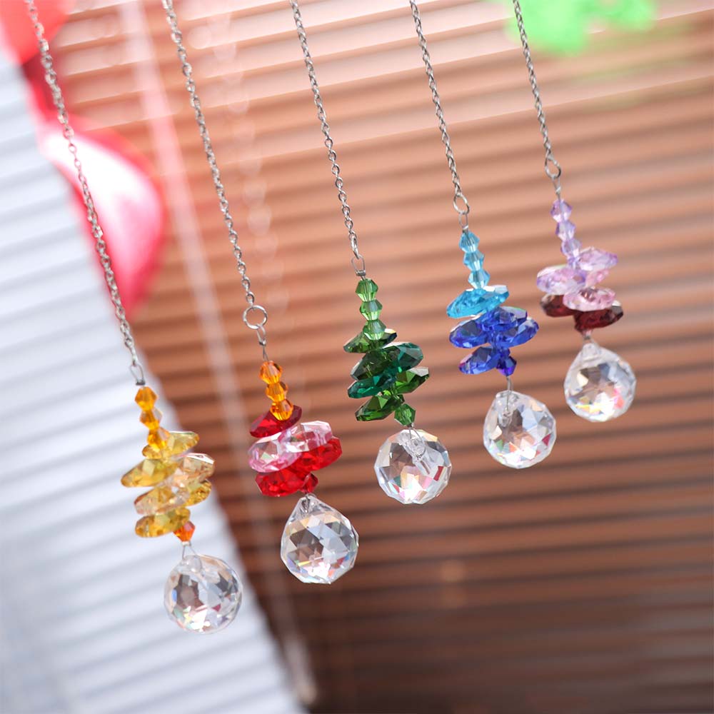 5Pcs Colorful Crystal Wind Chime Rotating Sun Catcher Light Collection Pendant  Blessing