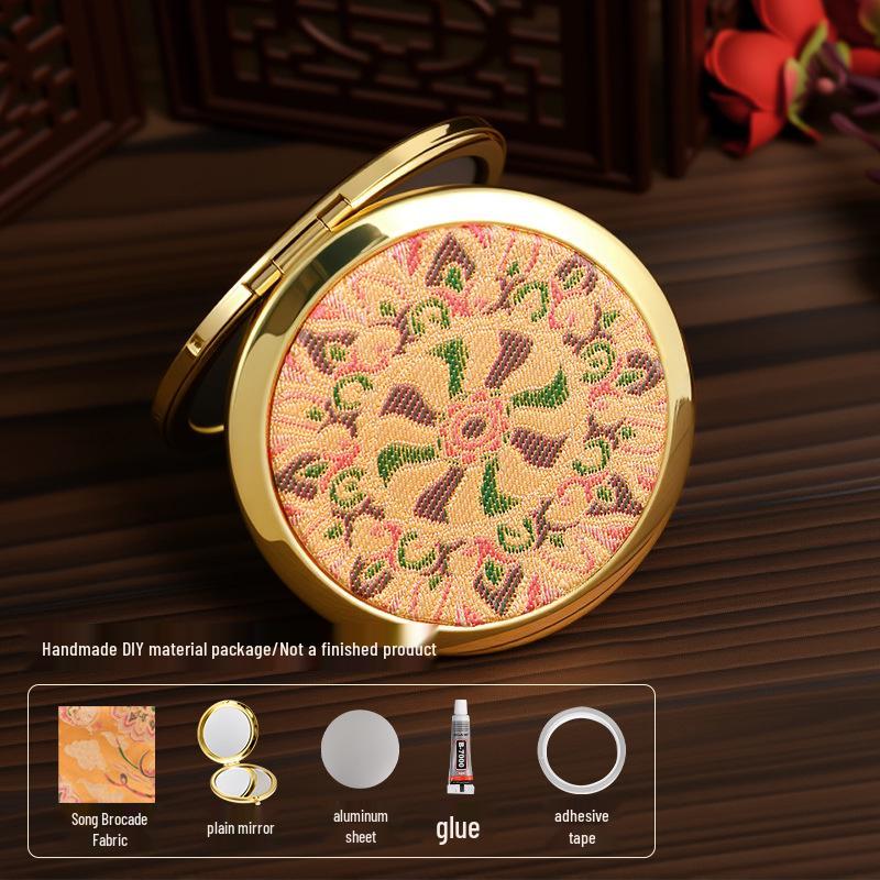 Handmade Imitation Song Brocade Makeup Mirror: Ancient Style Chinese Portable Mirror, Dragon Boat Festival Gift