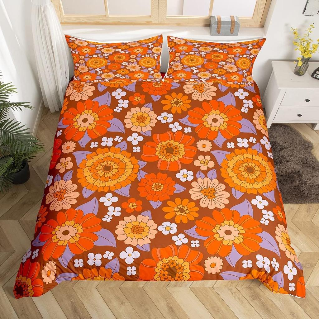 Exotic Floral Duvet Cover Abstract Geometric Bedding Set Microfiber Flowers Leaves Comforter Cover King For Girls Adult Bedroom