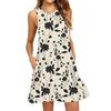 Women's Fashion Beach Dress Sleeveless Round Neck Floral Print Dress