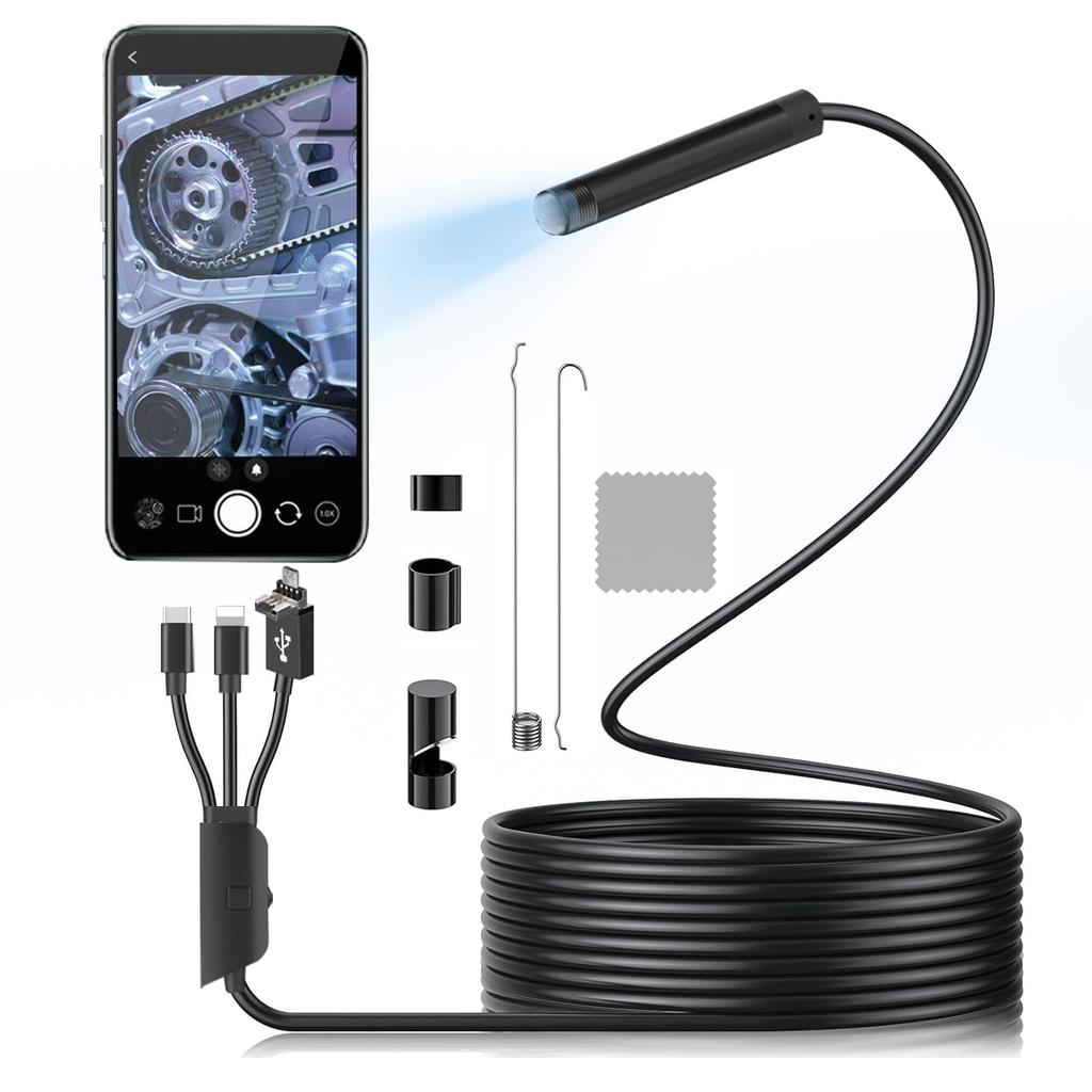 Cable Coming In Fiberscope Endoscope Camera 1920P Full HD 8 Lights Stepless Dimming USB Waterproof Industrial Microscope Hard Cable 5M View Bag