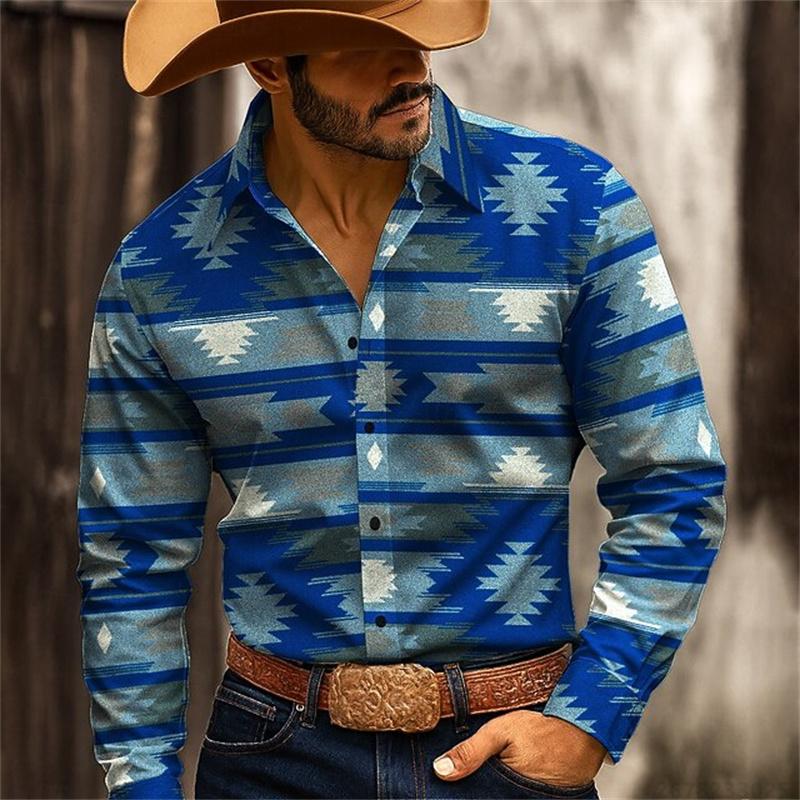 2025 New Men's Shirt 3D High-definition Printing Western Cowboy Style Men's Tops Fashionable Casual Design Comfortable Fabric