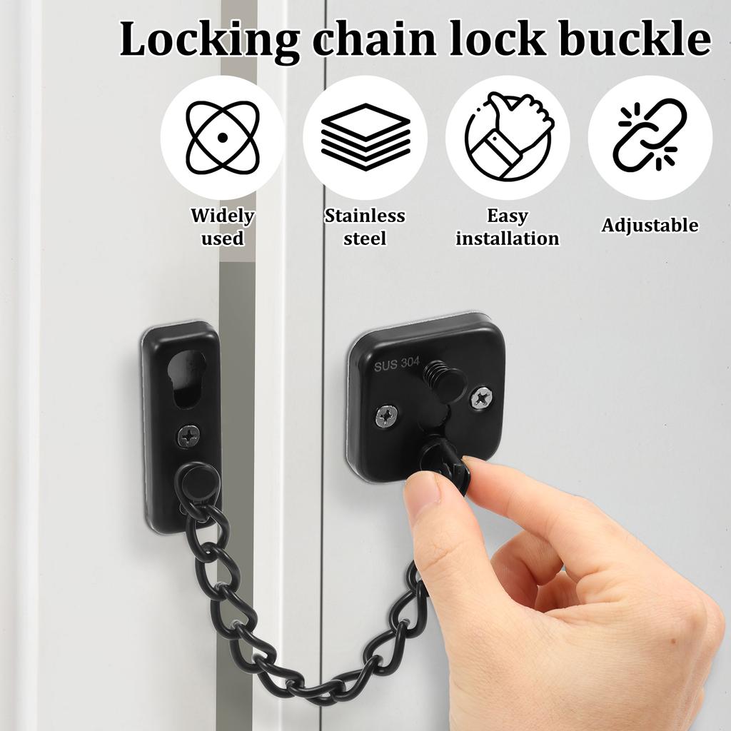 2 Pcs Door Chain Lock Stainless Steel Security Chain Guard With Adjustable Ring Anti Theft Press Lock Heavy Duty Home Door Latch