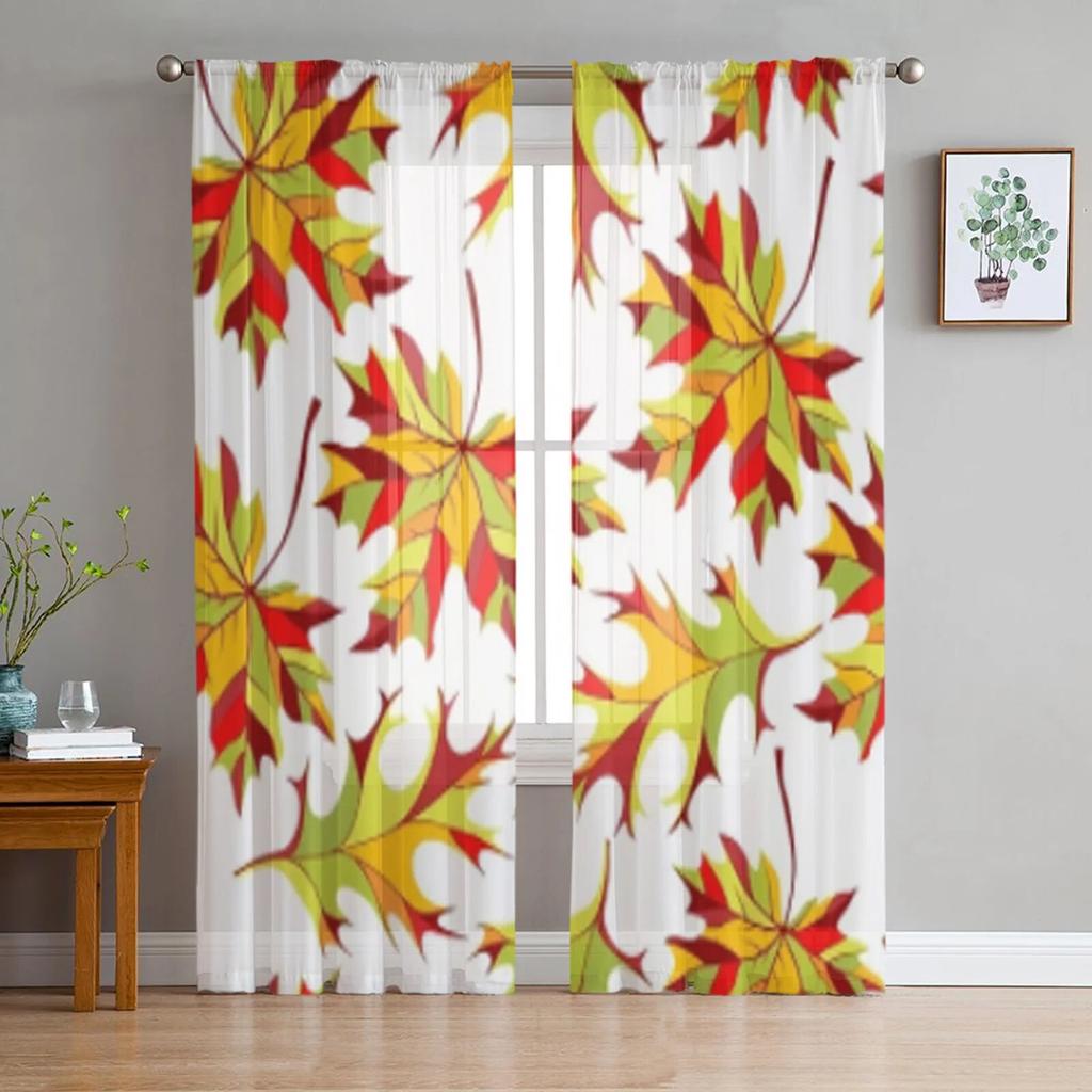 Maple Leaves Trees Texture Tulle Curtains For Living Room Sheer Curtain Bedroom Voile Decorative Window Treatments