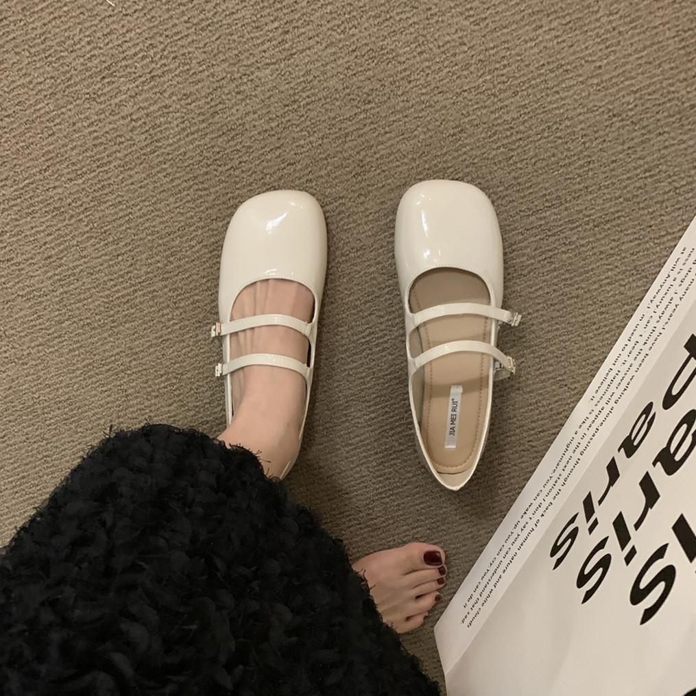 Fashion Bailamos Womens Flats Casual Lace-Up Square Toe Retro Flats Low Heels Mary Janes Shallow Leisure Shoes Ballet Shoes Mujer