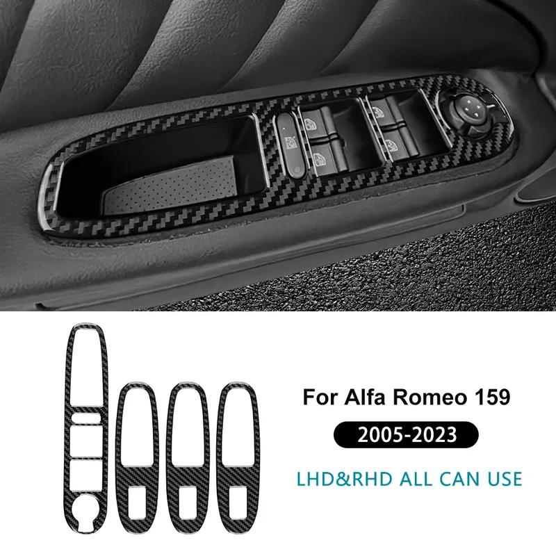 Real Soft Carbon Fiber LHD RHD Car Window Control Button Panel Sticker For Alfa Romeo 159 2005-2018