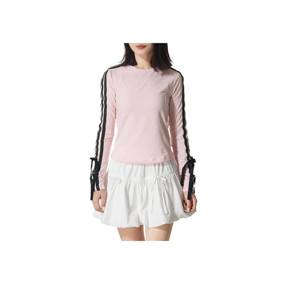 Adidas Essentials 3 Stripes Detachable Bow Slim Fit Crew Neck Long Sleeve T Shirt Women White KG3860 S