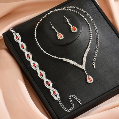 4-teiliges Modeschmuck-Set für Damen: Einfache Wassertropfen-Halskette, Ohrringe, Armband. Geeignet für Hochzeiten, Partys, Festivals, Geschenke