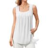 CHARMLEAKS Tank Top Built In Bras for Women Summer Pleated Square Neck Tops Flowy Sleeveless Shirts