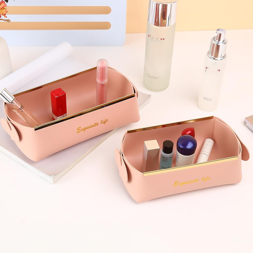 Nordic Leather Desktop Storage Box PU Foldable Grory Basket Household Di Tray Cosmetic Coins Organizer Decorative Plate