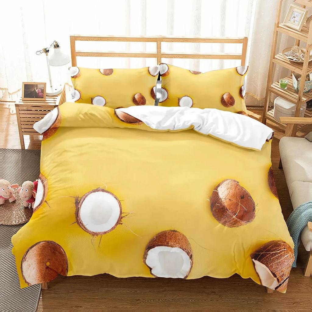 Coconut Duvet Cover Set Coconut Tree Pattern Quilt Cover for Boys Girls Kids Bedroom Decor Double Single Size Comforter Cover