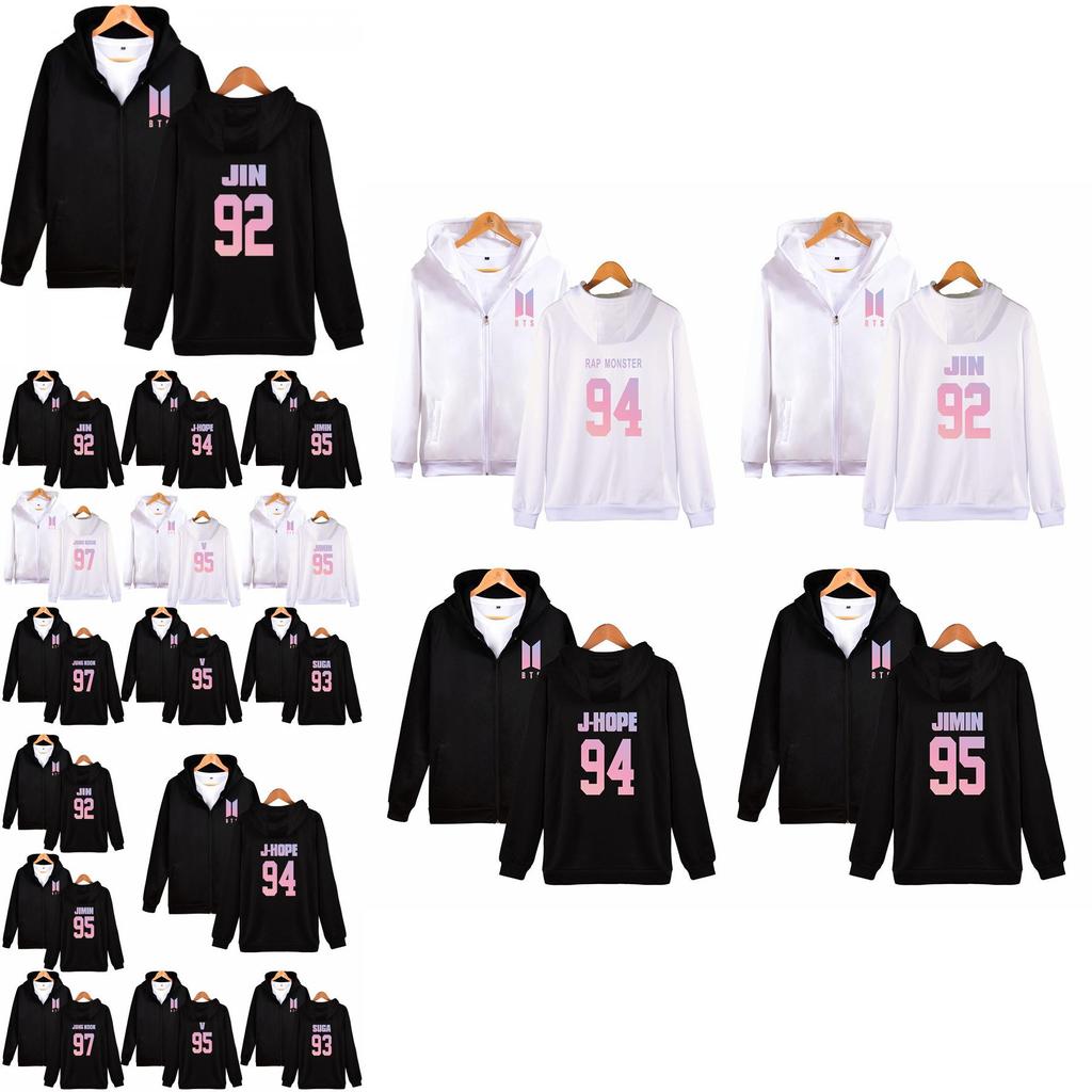 Sweat à capuche avec fermeture éclair et motif BTS pour adolescents, style décontracté
