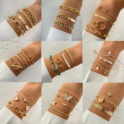 4-teiliges Hip-Hop-Armbandset mit kubanischer und gedrehter Seilkette - Europäischer und amerikanischer Punk-Metallschmuck Geschenk
