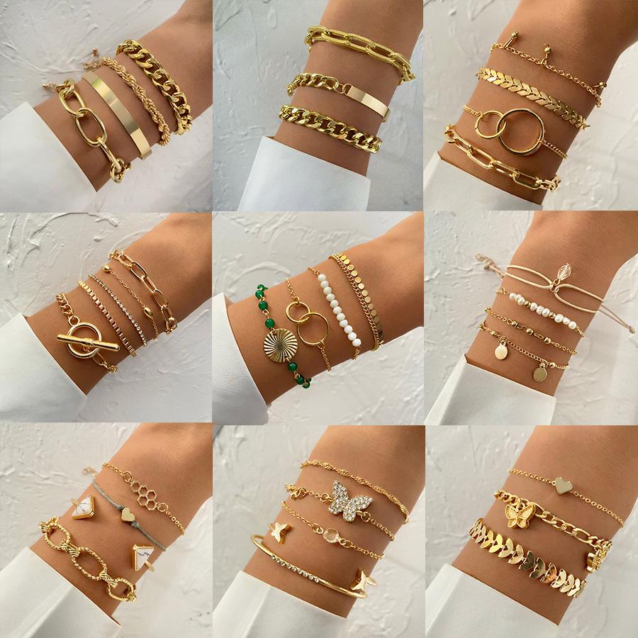 

4-Piece Hip-Hop Cuban Bracelet Set: Alloy & Twisted Rope Chain