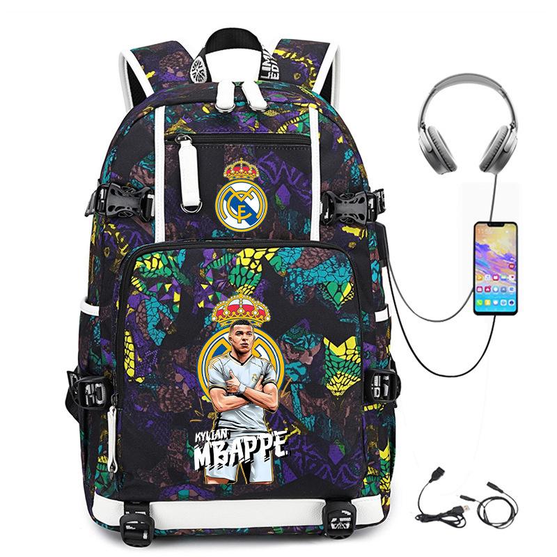 Camouflage Backpack Student Bookbag Multifunctional USB Charging Football Star Print Travel Daypack Lightweight Casual Men's Backpack