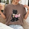 Reading T-Shirt, Black Cat Lover Shirt, Oversized Book Graphic Tee, Funny Girlfriend Bookworm Tee, Gift Cat Mom Bookish Humor Shirt